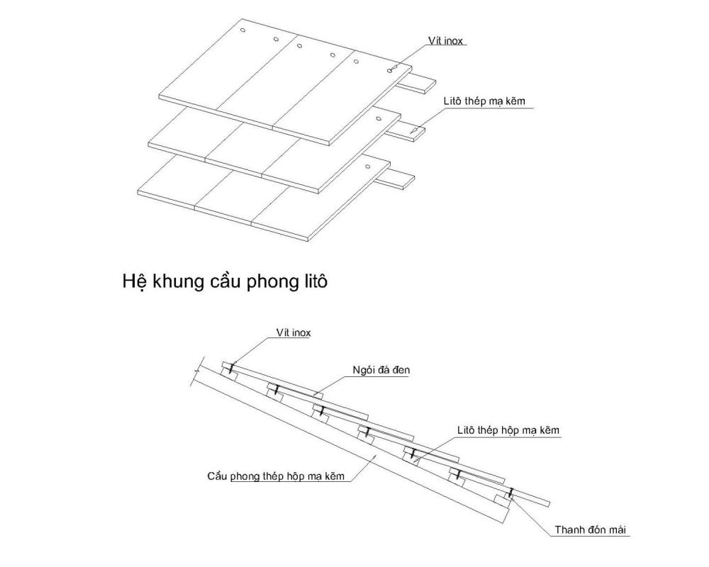 Biện pháp thi công mái Đá Lai Châu- Khung xương cầu phong Lito