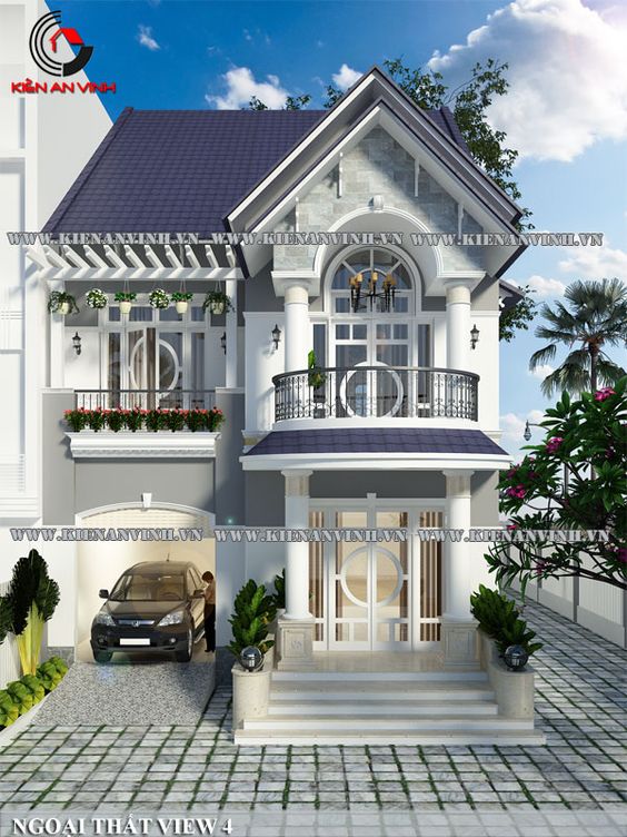 Mẫu thiết kế nhà kiến trúc tân cổ điển lợp mái đá